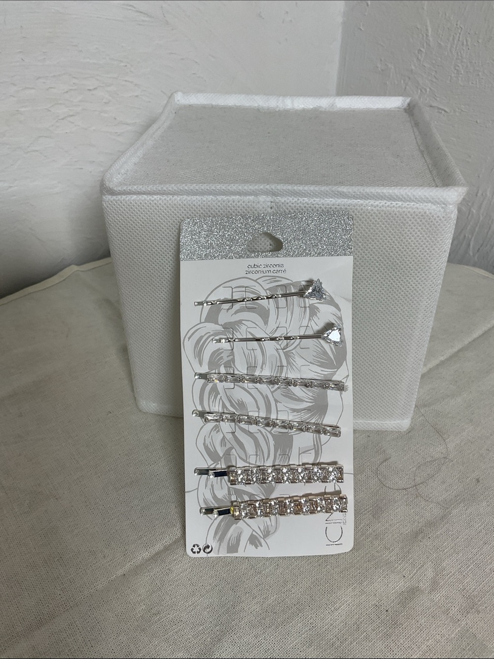 Icing CZ Hair Pins Set Silver Tone CZ Trillion Bobby Clips NWT